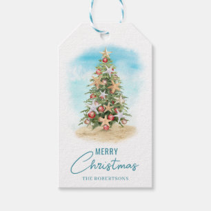 Etiqueta Para Presente Árvore de Natal na Praia Costeira