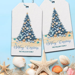 Etiqueta Para Presente Árvore de Natal Praia Feliz Natal