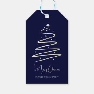 Etiqueta Para Presente Árvore de Natal prata minimalista custom 