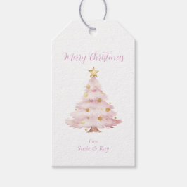 Etiqueta Para Presente Árvore de Natal rosa - Estrelas Douradas