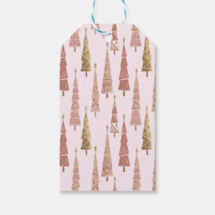 Etiqueta Para Presente Árvore de Natal Rosa Pastel e Dourada Chic