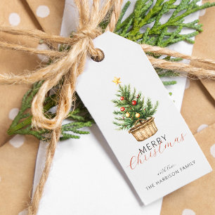 Etiqueta Para Presente Árvore de Natal Rústica em Cesta Personalizada