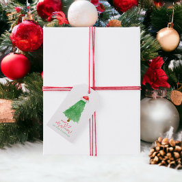 Etiqueta Para Presente Árvore de Natal Santa Hat personalizada com aquare