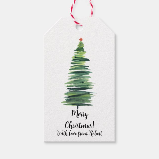 Etiqueta Para Presente Árvore de Natal verde (Frente)