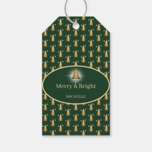 Etiqueta Para Presente Árvore de Natal Verde com Brilho Dourado Moderna