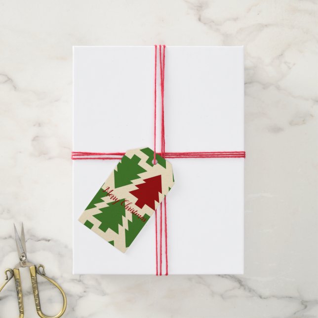 Etiqueta Para Presente Árvore de Natal Verde e Vermelha (Com cordão)