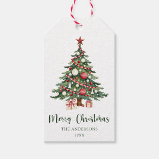Etiqueta Para Presente Árvore de Natal Vermelho Verde Chic Natal Feliz
