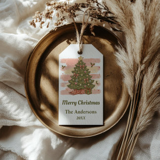Etiqueta Para Presente Árvore de Natal Vintage Personalizada