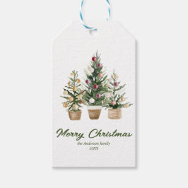 Etiqueta Para Presente Árvore de ornamentos vermelhos de aquarela Feliz N