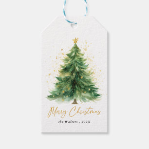 Etiqueta Para Presente Árvore de Pinho de Natal Moderna em Aquarela