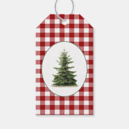 Etiqueta Para Presente Árvore de Vintagem da Xadrez de Verificação Vermel