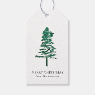 Etiqueta Para Presente Árvore do Pinheiro de Aquarela Natal Moderno
