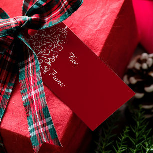 Etiqueta Para Presente Árvore do White Christmas no vermelho