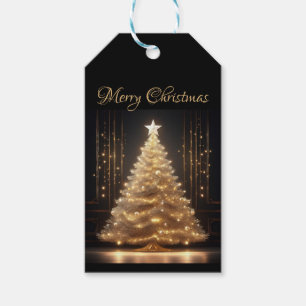 Etiqueta Para Presente Árvore Dourada de Natal Moderna Elegante