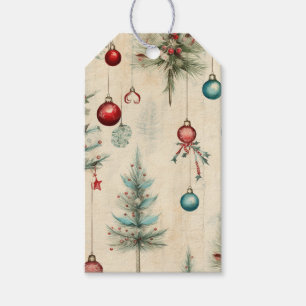 Etiqueta Para Presente Árvore Natal Vermelha e Teal Ornamental