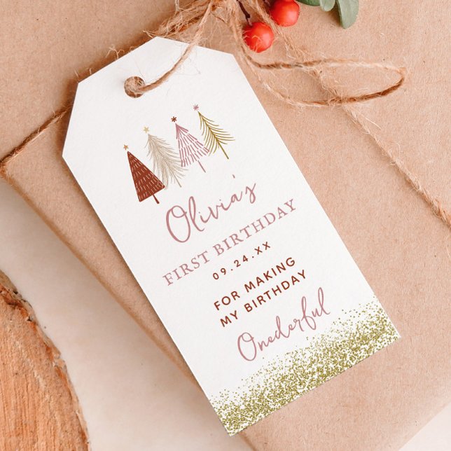 Etiqueta Para Presente Árvore natalícia Winter Girl primeiro aniversario  (Criador carregado)