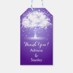 Etiqueta Para Presente Árvore & obrigado roxo do casamento das luzes