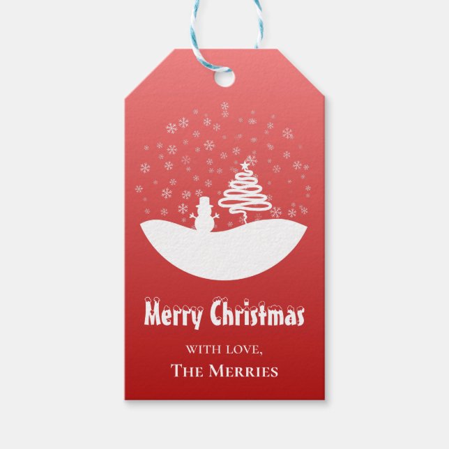 Etiqueta Para Presente Árvore Snowman de inverno Branco (Frente)