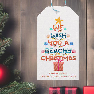 Etiqueta Para Presente Árvore tropical da praia natalina