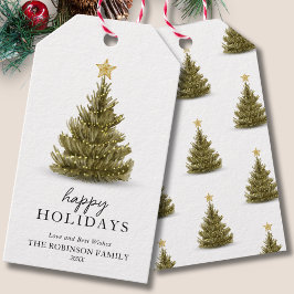 Etiqueta Para Presente Árvore verde de pinheiros de Natal feliz mínimo