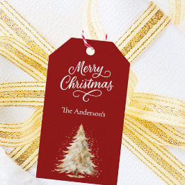 Etiqueta Para Presente Árvore vermelha, Natal branco