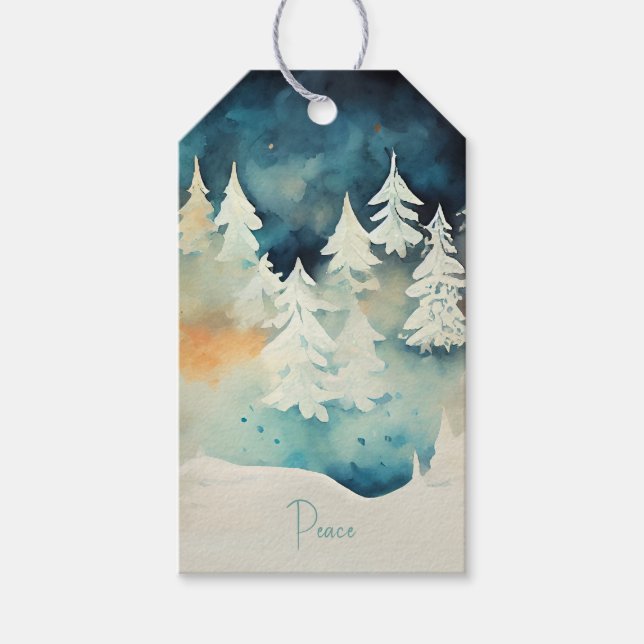 Etiqueta Para Presente Árvores de Inverno Elegantes e Nevadas (Frente)