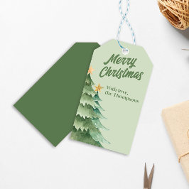 Etiqueta Para Presente Árvores de Natal Aquarela Verde Personalizada