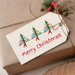 Etiqueta Para Presente Árvores de Natal Artesanais – Feriados de Linho