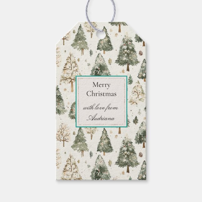 Etiqueta Para Presente Árvores de Natal Creme Verde (Frente)