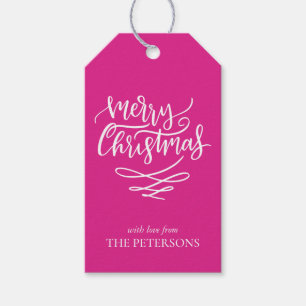 Etiqueta Para Presente Árvores de Natal Feliz e Rosa Quente