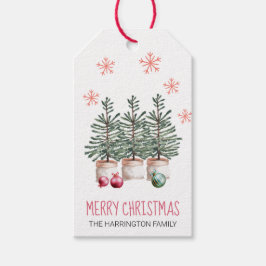 Etiqueta Para Presente Árvores de Natal Feliz Flocos de Neve Personalizad