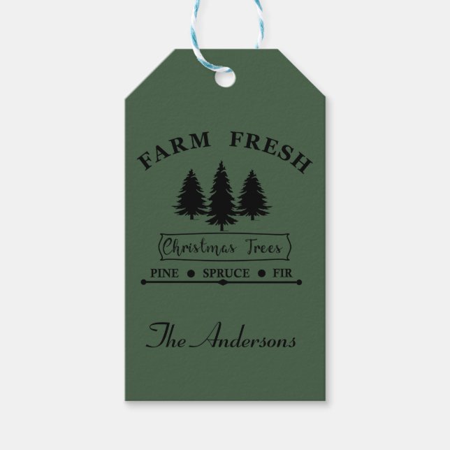 Etiqueta Para Presente Árvores de Natal frescas da fazenda (Frente)
