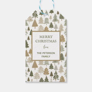 Etiqueta Para Presente Árvores de Natal Modernas - Padrão Verde-Azeitona