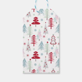 Etiqueta Para Presente Árvores de Natal multicoloridas em branco