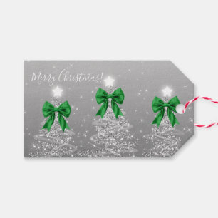 Etiqueta Para Presente Árvores de Natal Prateadas de Férias com Laços Ver