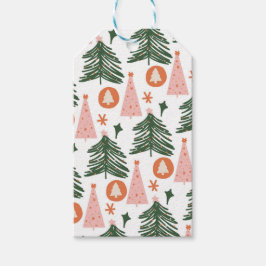 Etiqueta Para Presente Árvores de Natal Russas Laranja-Rosa-Verde-Boho