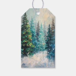 Etiqueta Para Presente Árvores de Natal Verdes Floresta de Inverno