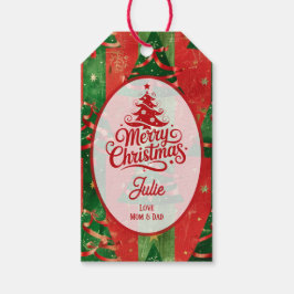 Etiqueta Para Presente Árvores de Natal Vermelhas e Verdes