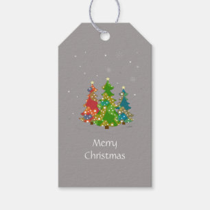 Etiqueta Para Presente Árvores de Natal Whimsical Cinzas Festivas Etiquet