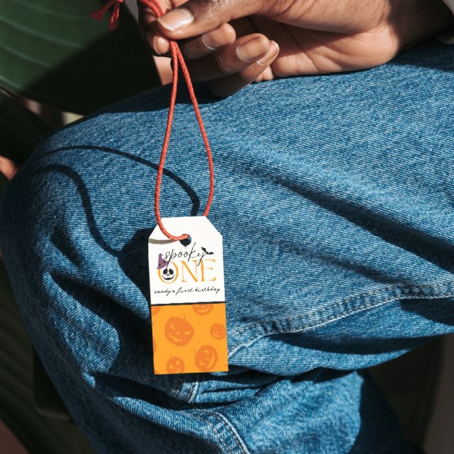 Etiqueta Para Presente Assustador no primeiro aniversário de Halloween (spooky one 1st birthday gift tags)