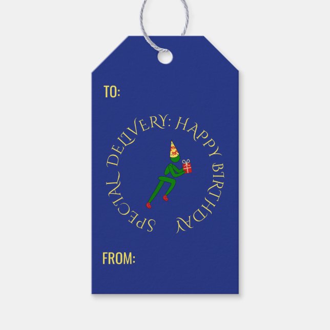 Etiqueta Para Presente Atileta de aniversário texto personalizado azul ve (Frente)