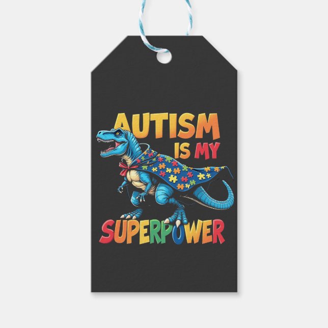 Etiqueta Para Presente Autismo É Meu Superpoder Dinossauro Autismo Consci (Frente)