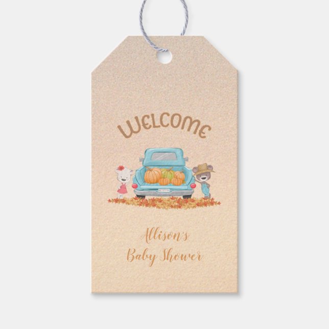 Etiqueta Para Presente Autumn Bears Pumpkins em Truck Custom (Frente)