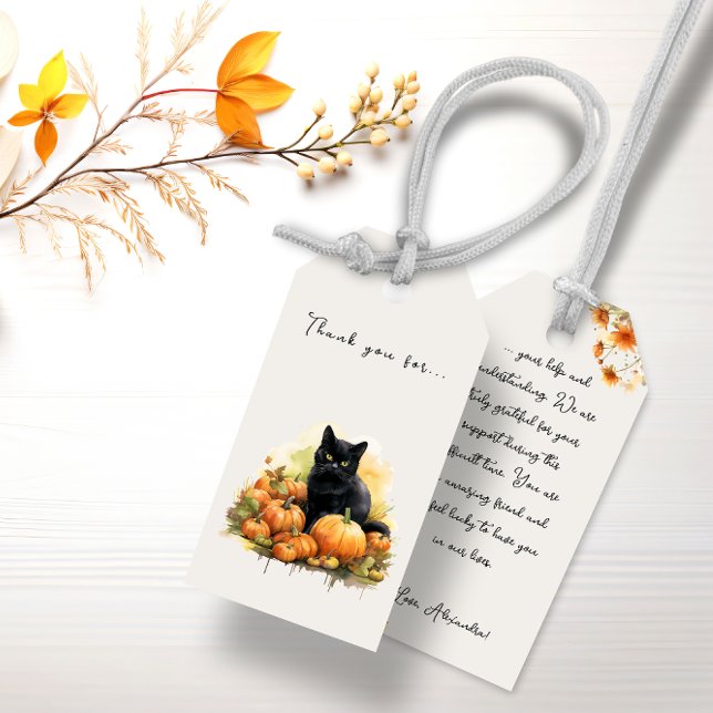 Etiqueta Para Presente Autumn Black Cat & Pumpkins (Autumn Black Cat & Pumpkins Gift Tags)