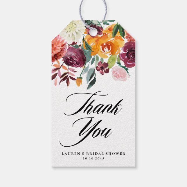 Etiqueta Para Presente Autumn Blooms Floral Bridal Shower Agradecimento (Verso)