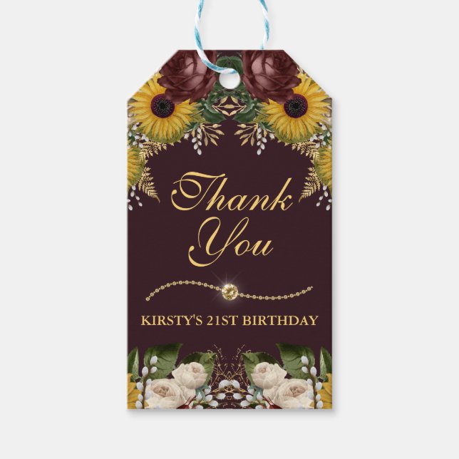 Etiqueta Para Presente Autumn Burgundy Fall Flowers Foliage Aniversário (Frente)
