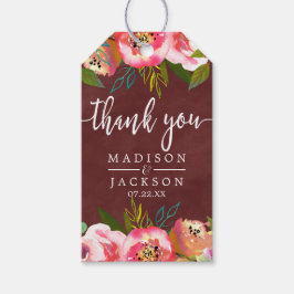 Etiqueta Para Presente Autumn Burgundy Watercolor Casamento Obrigado