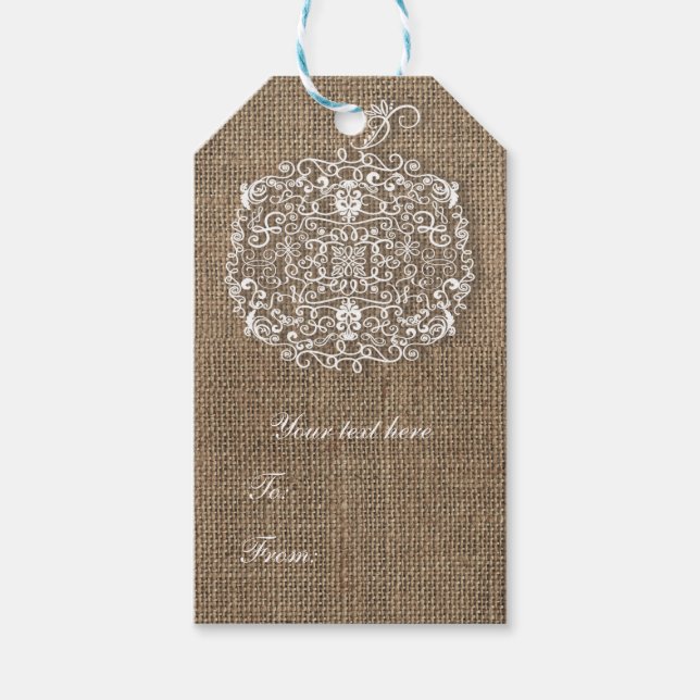Etiqueta Para Presente Autumn Fall Filigree Pumpkin & Burlap Favor (Frente)