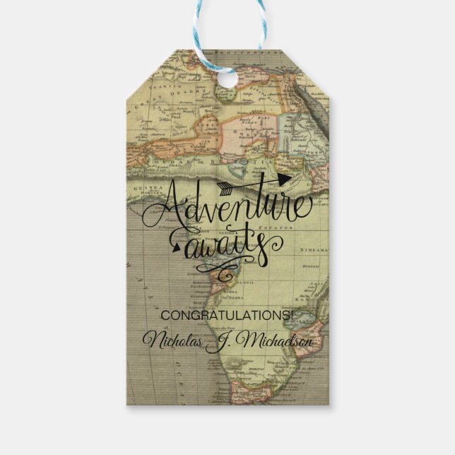 Etiqueta Para Presente Aventura aguarda o velho mapa mundial (Frente)