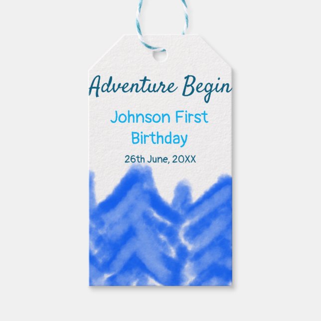 Etiqueta Para Presente Aventura Azul Aqua inicia montanha primeiro aniver (Frente)